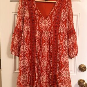 As U Wish Red and White Bell Sleeve Tunic